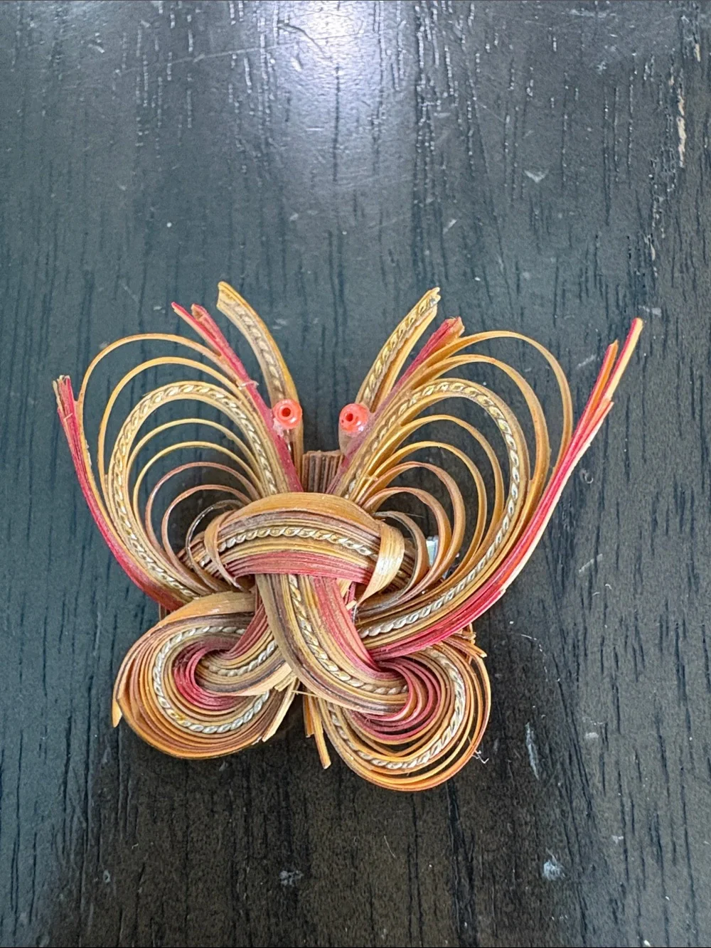 1970s Handcrafted Multicolor Brooch - Pink, Yellow & Brown